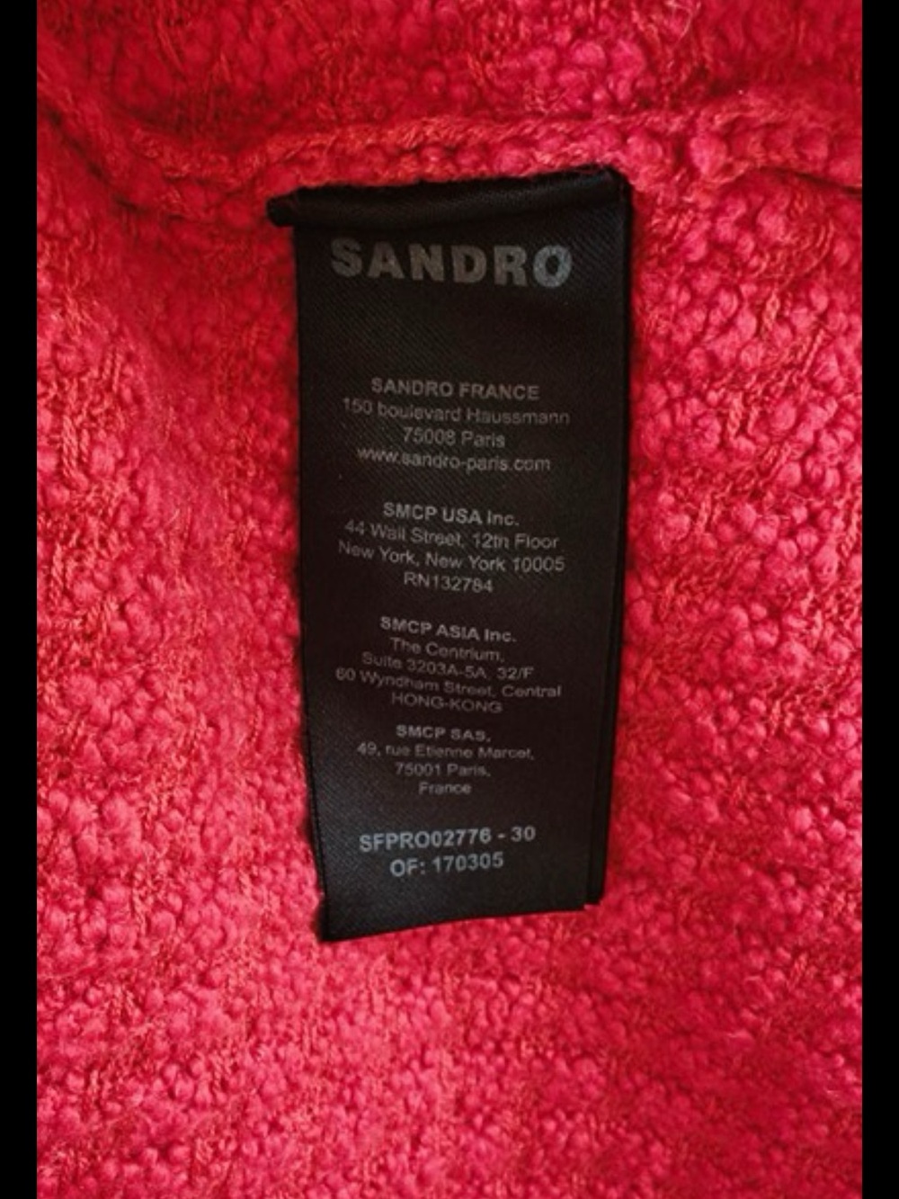NWT ❤️💄SANDRO Tweed Red Long Sleeve Wool blend Mini dress size S - Picture 6 of 8